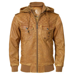 Douglas | Quilted-Chest Leather Bomber Jacket with a Removable Hood