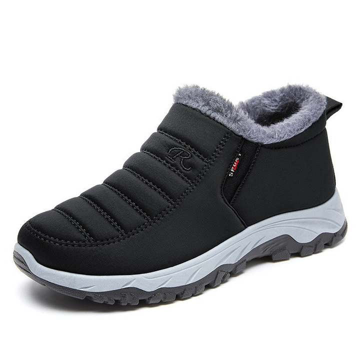 Men's Fleece-Lined Leather Shoes Winter Slip-On Snow Boots - Black - A