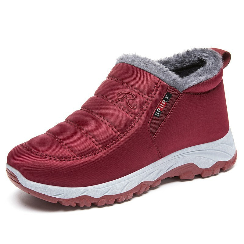Men's Fleece-Lined Leather Shoes Winter Slip-On Snow Boots - Red - A