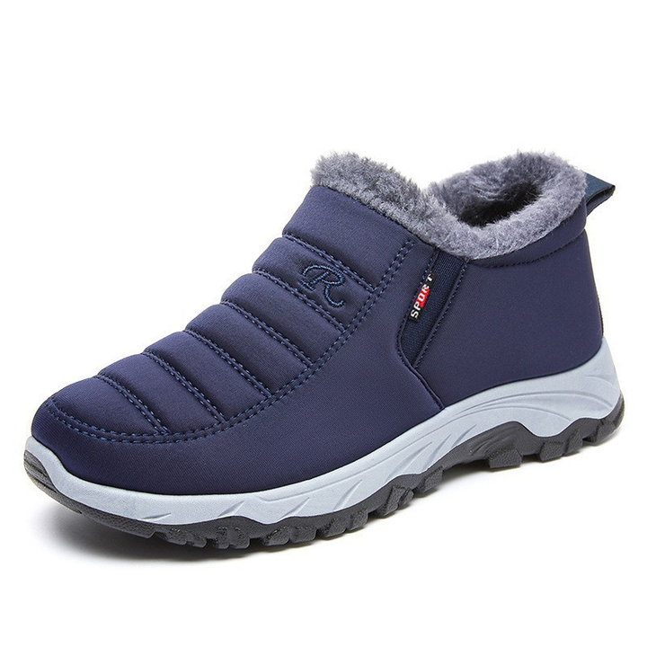 Men's Fleece-Lined Leather Shoes Winter Slip-On Snow Boots - Blue
