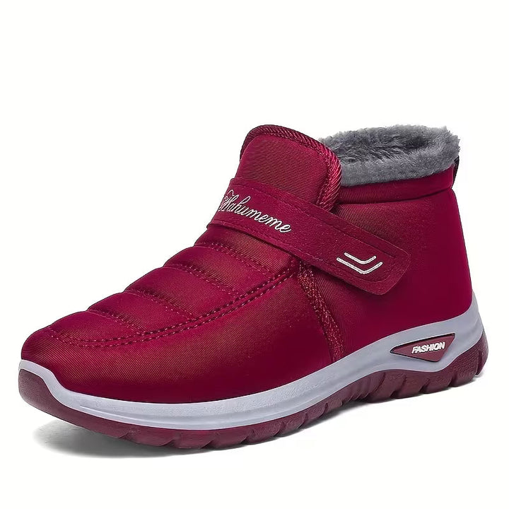 Men's Fleece-Lined Leather Shoes Winter Slip-On Snow Boots - Red - B