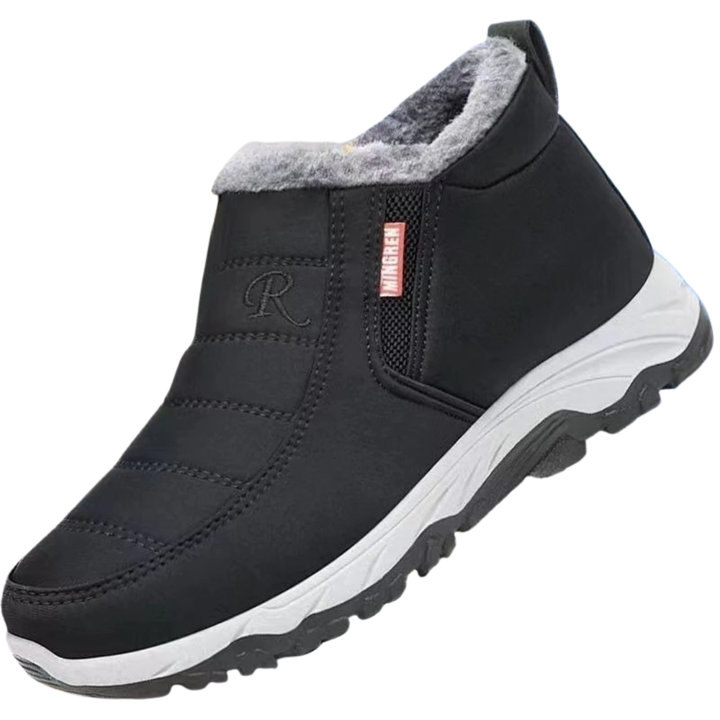 Men's Fleece-Lined Leather Shoes Winter Slip-On Snow Boots