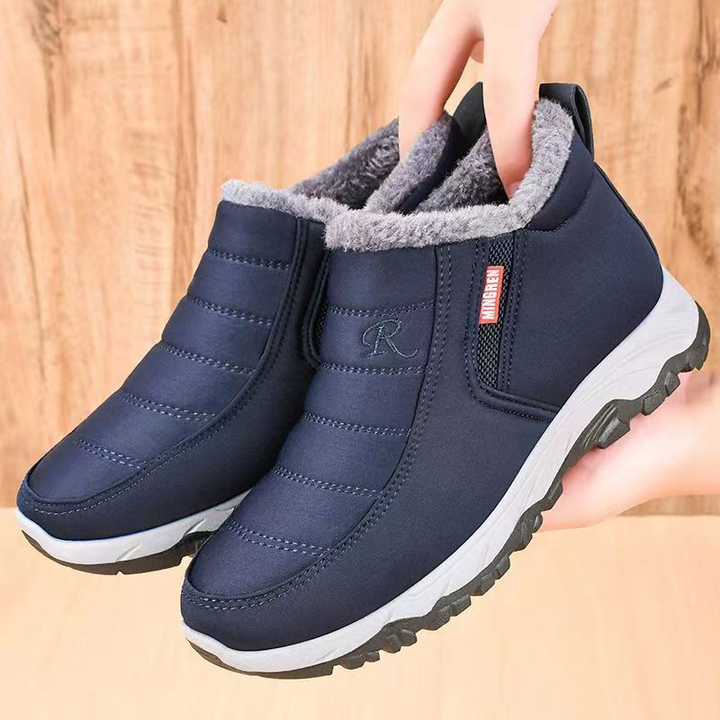 Men's Fleece-Lined Leather Shoes Winter Slip-On Snow Boots