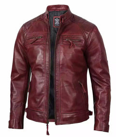 Donovan | Burgundy Leather Jacket with a Stand Collar