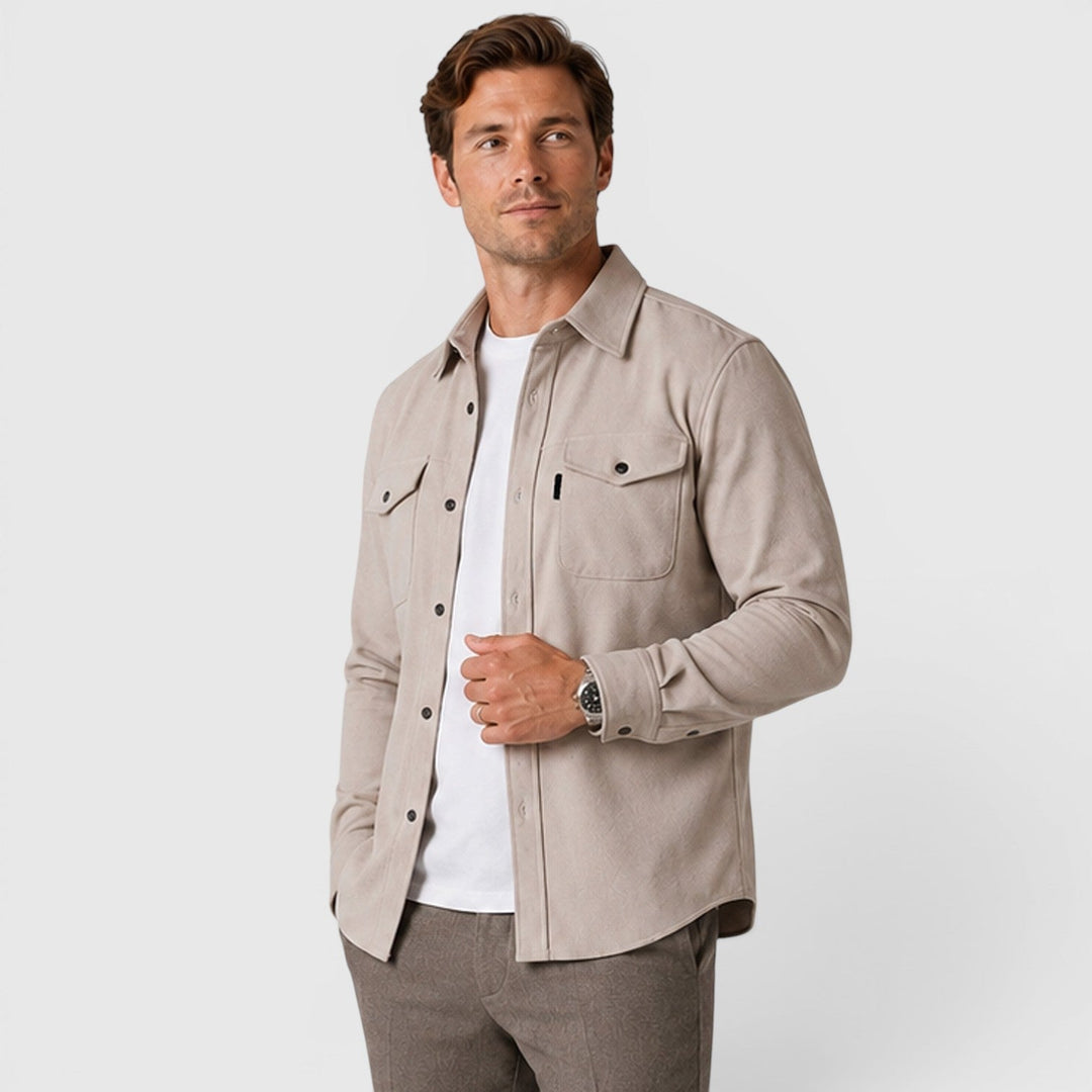 Men's Slim Fit Brushed Cotton-Look Overshirt