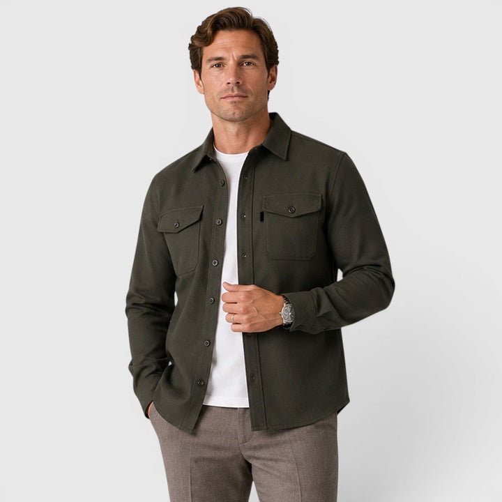 Men's Slim Fit Brushed Cotton-Look Overshirt