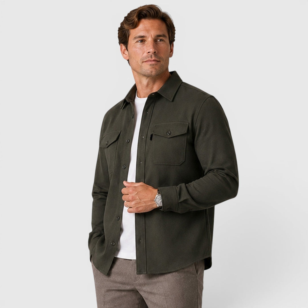 Men's Slim Fit Brushed Cotton-Look Overshirt