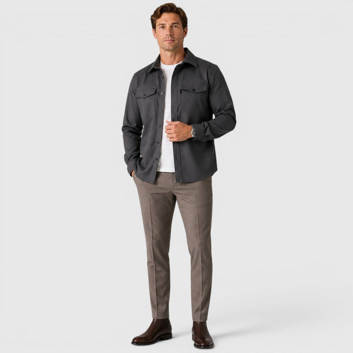 Men's Slim Fit Brushed Cotton-Look Overshirt