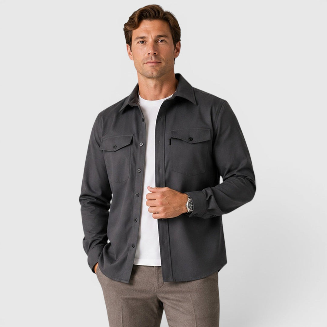 Men's Slim Fit Brushed Cotton-Look Overshirt