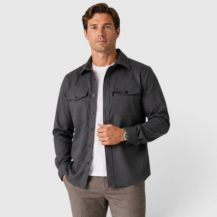 Men's Slim Fit Brushed Cotton-Look Overshirt