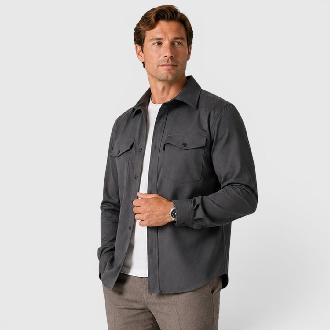 Men's Slim Fit Brushed Cotton-Look Overshirt