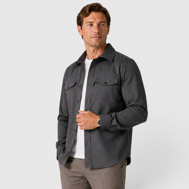 Men's Slim Fit Brushed Cotton-Look Overshirt