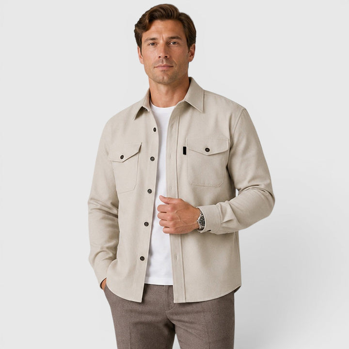Men's Slim Fit Brushed Cotton-Look Overshirt