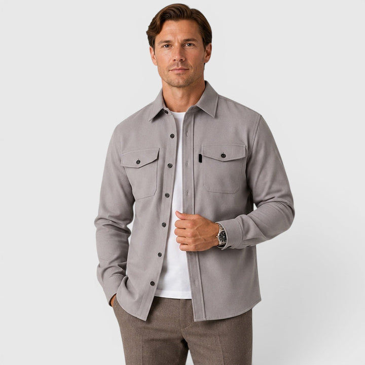 Men's Slim Fit Brushed Cotton-Look Overshirt