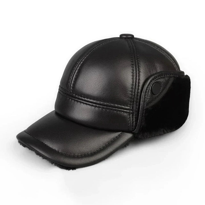 Men's Leather Ear Flap Ushanka - Black