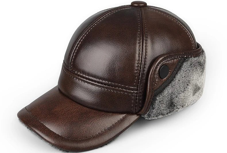 Men's Leather Ear Flap Ushanka - Brown