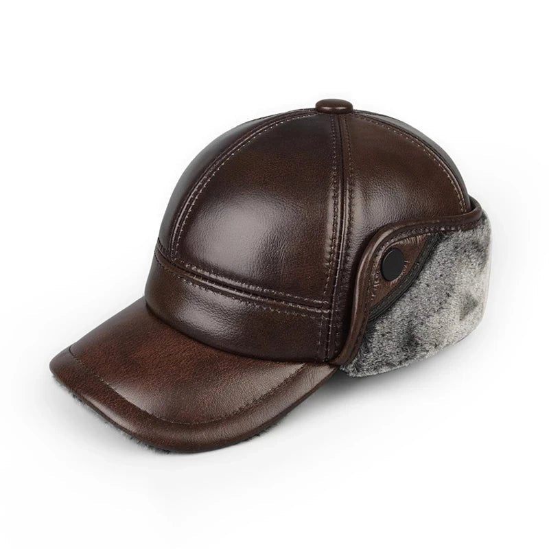 Men's Leather Ear Flap Ushanka - Brown