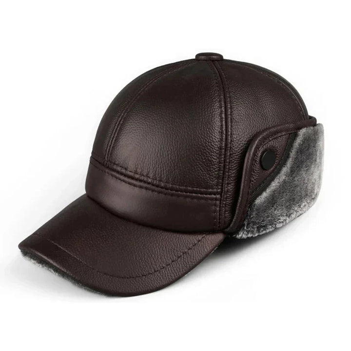Men's Leather Ear Flap Ushanka - Dark brown