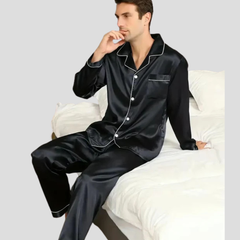 Theo | Men's Satin Long Indigo Pajama Set