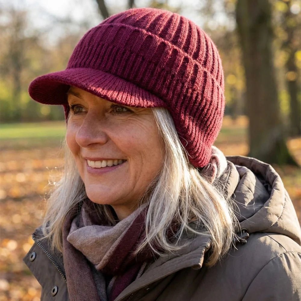 Men's Classic Knit Crochet Beanie - Burgundy