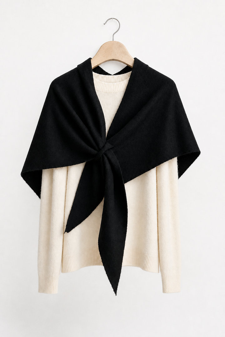 Women's Wool Knit Neck Triangle Scarf - Black