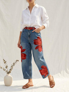 Bernadine | Floral Wide-Leg Jeans with Side Pockets