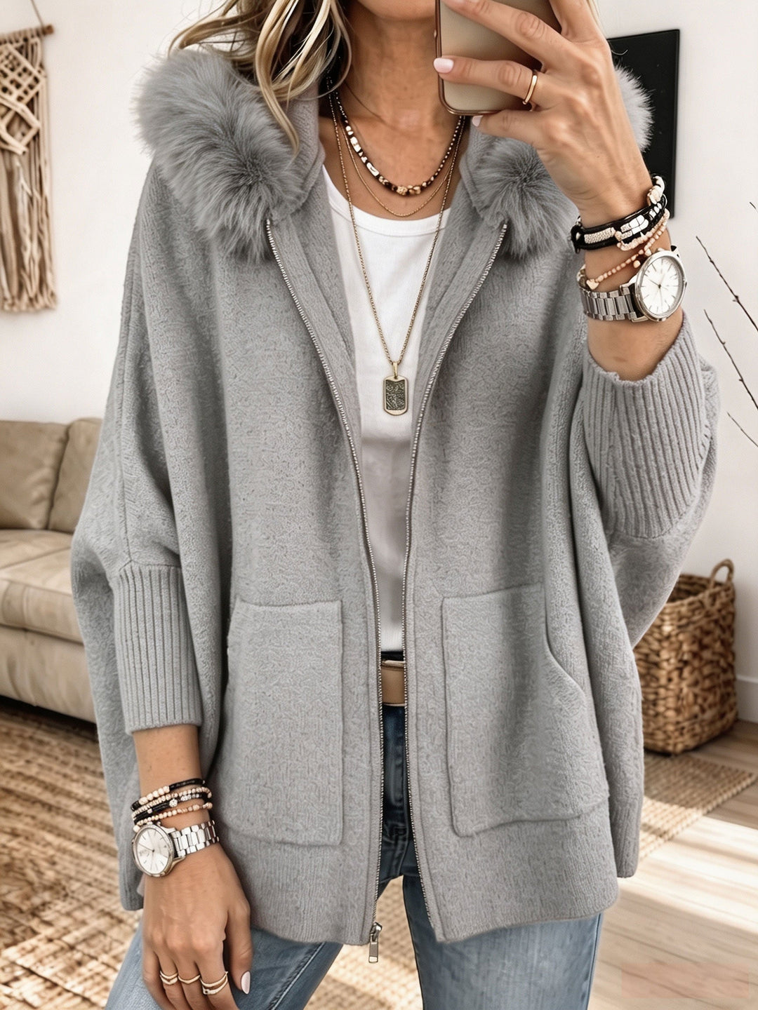 Women's Knit Hooded Zip-Up Jacket