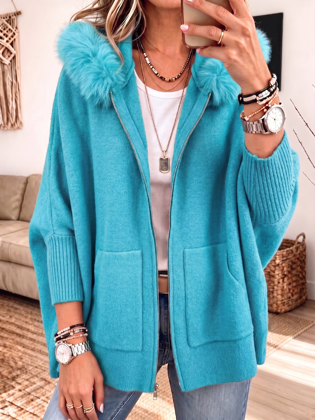 Women's Knit Hooded Zip-Up Jacket