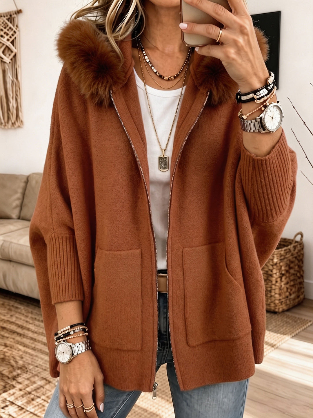 Women's Knit Hooded Zip-Up Jacket