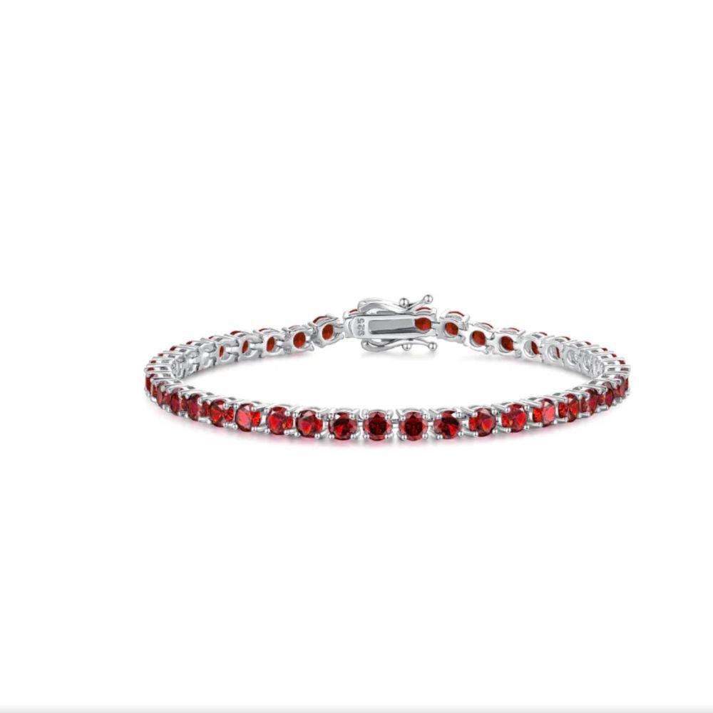 Women's Elegant Birthstone Tennis Bracelet - Silver and Red