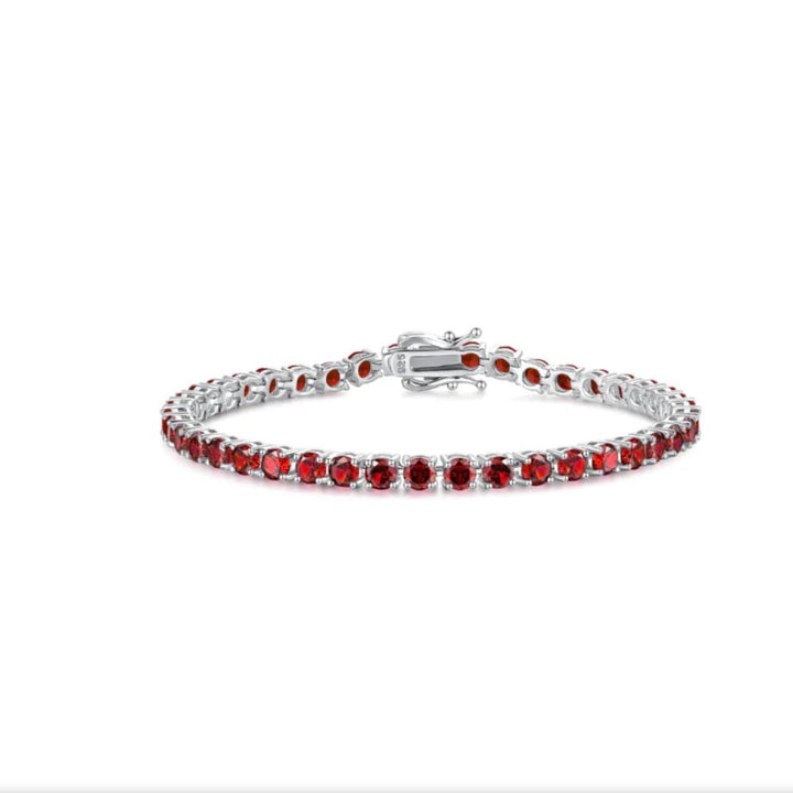 Women's Elegant Birthstone Tennis Bracelet - Silver and Red