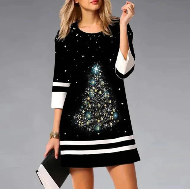 Women's Stylish Long Sleeve Mini Christmas Sweater Dress - Black 3
