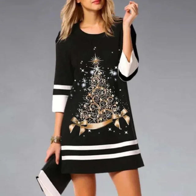 Women's Stylish Long Sleeve Mini Christmas Sweater Dress - Black 4
