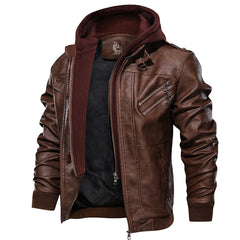 Victor | Leather Bomber Jacket with a Removable Knit Hood