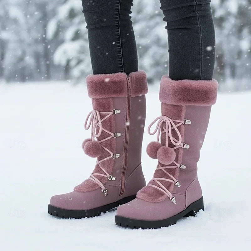 Women's Fur Trim Lace-Up Winter Boots Women - Purple