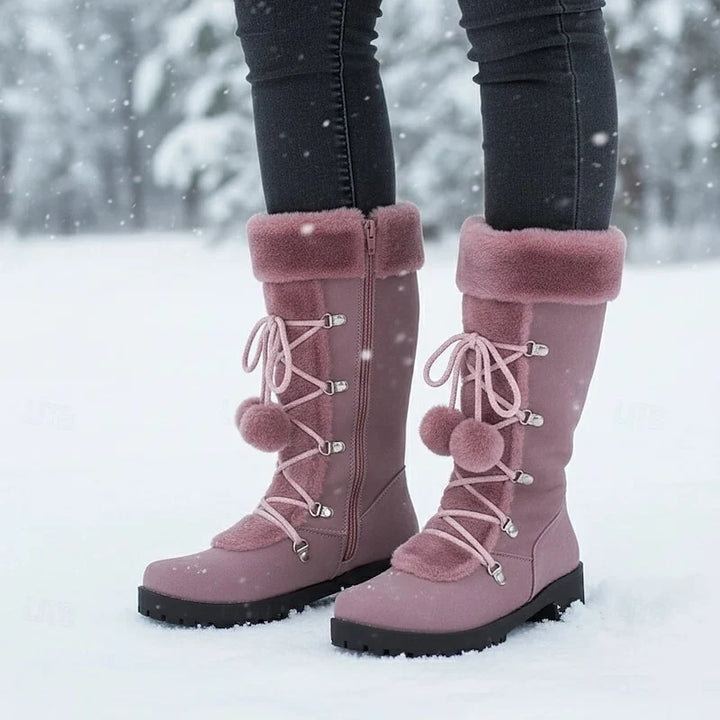 Women's Fur Trim Lace-Up Winter Boots Women - Purple