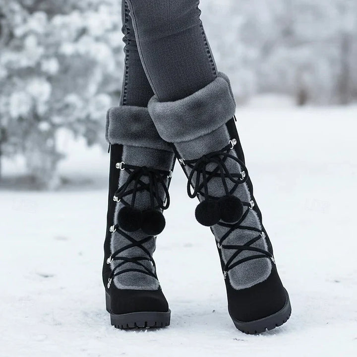 Women's Fur Trim Lace-Up Winter Boots Women