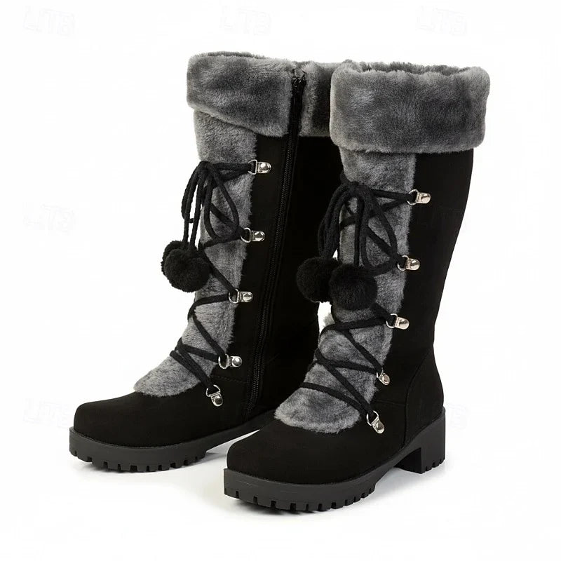 Women's Fur Trim Lace-Up Winter Boots Women