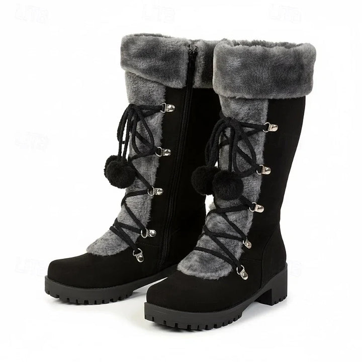 Women's Fur Trim Lace-Up Winter Boots Women