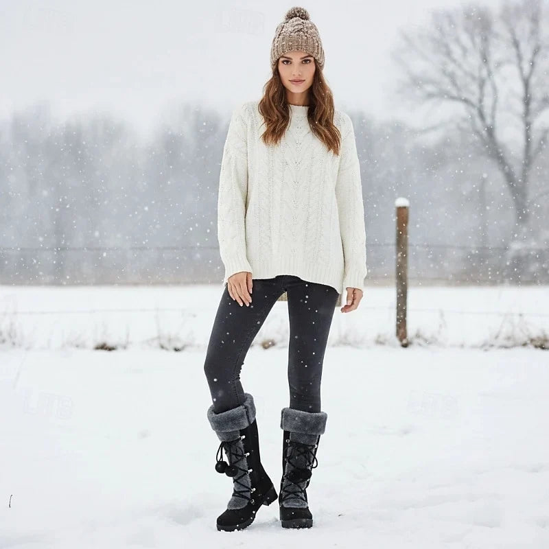 Women's Fur Trim Lace-Up Winter Boots Women