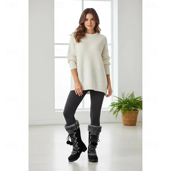 Women's Fur Trim Lace-Up Winter Boots Women
