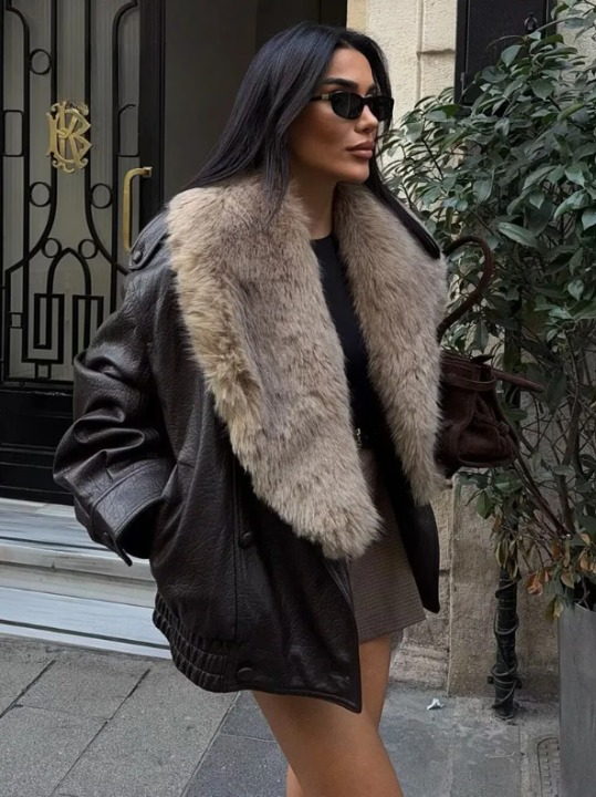Women's Double-Breasted Faux Leather Jacket