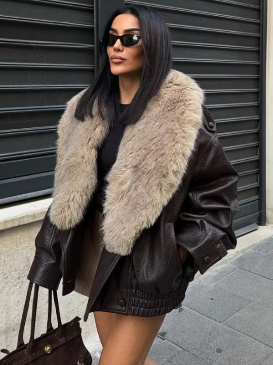 Women's Double-Breasted Faux Leather Jacket