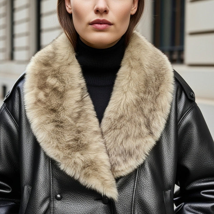 Women's Double-Breasted Faux Leather Jacket