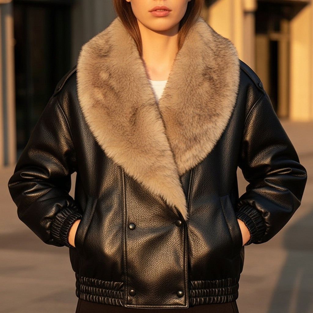 Women's Double-Breasted Faux Leather Jacket
