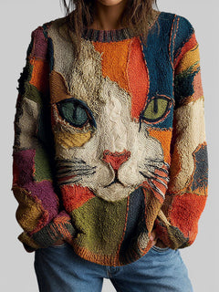 Sylvaine | Playful Oversized Sweater with a Cat Print