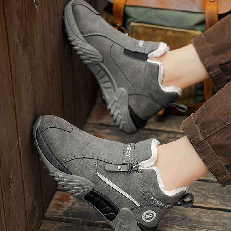 Men's Leather Winter Slip On Thermal Knit Snow Boots