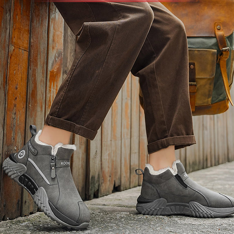Men's Leather Winter Slip On Thermal Knit Snow Boots