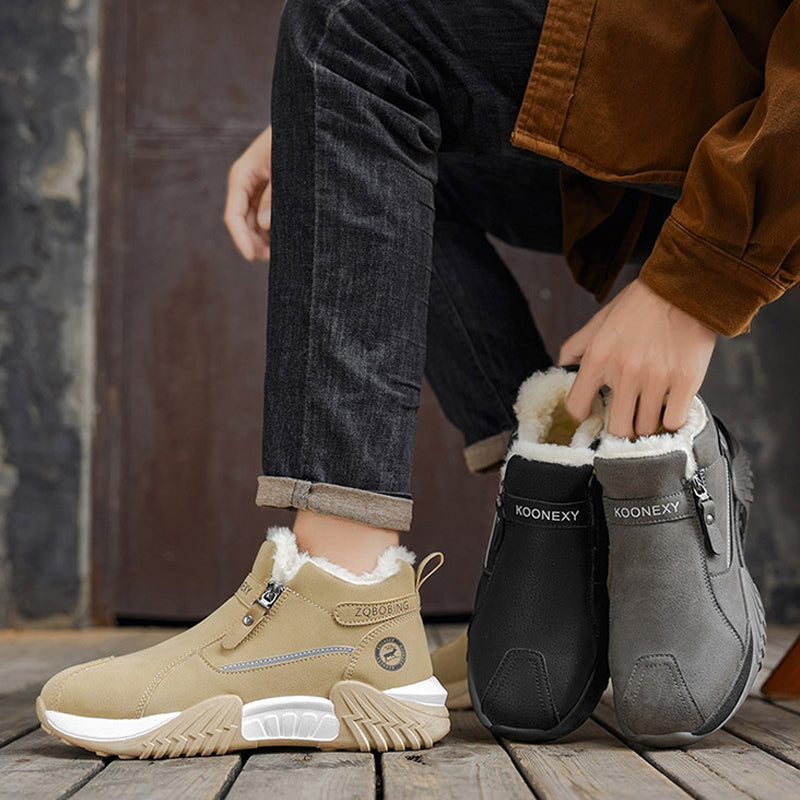 Men's Leather Winter Slip On Thermal Knit Snow Boots