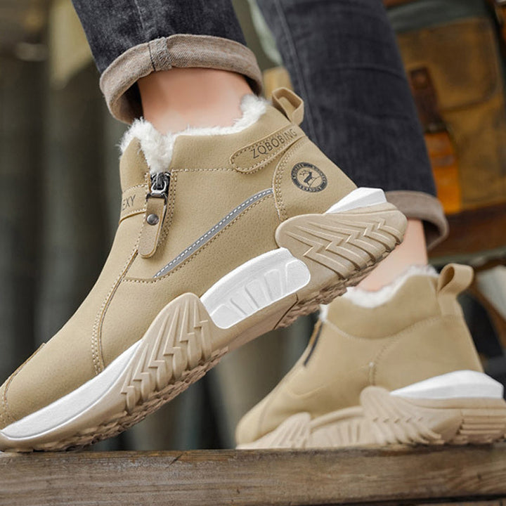 Men's Leather Winter Slip On Thermal Knit Snow Boots